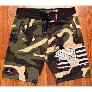Freedom Industries Board Shorts Mens 34 10" Camo USA Flag Swim Trunks